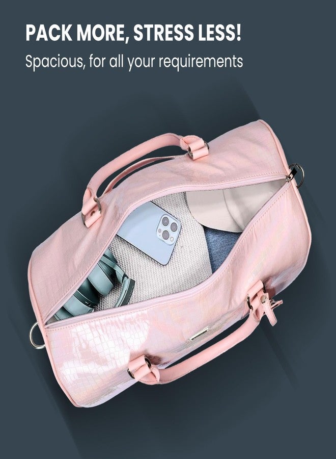 تبختر حقيبة سفر من الجلد الصناعي باللون الوردي الفاتح من ستروت - حقيبة سفر أنيقة وخفيفة الوزن للنساء، حقيبة سفر فاخرة للسفر والنادي الرياضي - Image 3